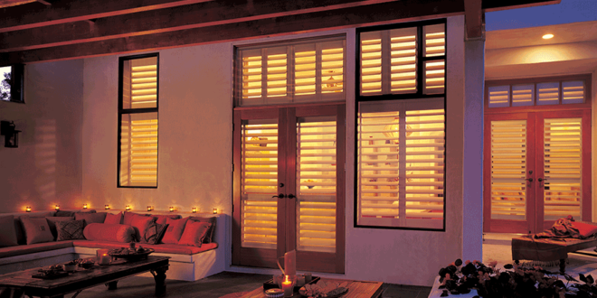 View of plantation shutters from the exterior of a Minneapolis home