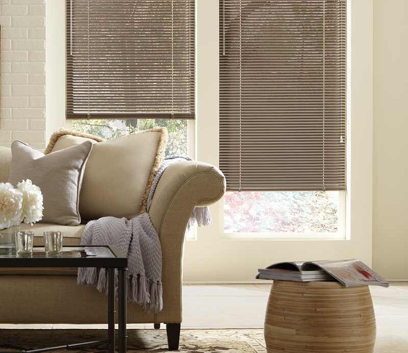 classic brown aluminum blinds in Maple Grove, MN living room
